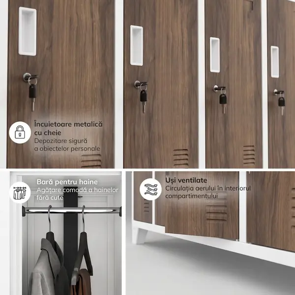 Dulap vestiar de protectia muncii cu 10 usi alb/nuc, 1360x1720x450 mm: BARTEK Eco Design Dulap vestiar de protecția muncii cu 10 uși alb/nuc, 1360x1720x450 mm: BARTEK Eco Design