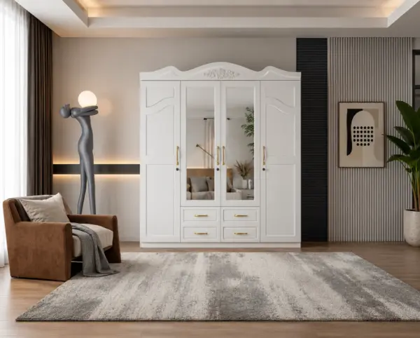 Dulap ZQW 034 MDF 4 Usi 4 Sertare Alb 200x52x215 cm