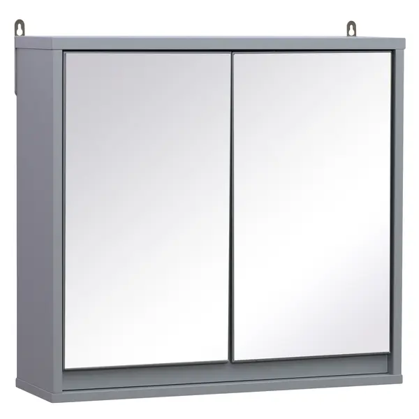 Dulapior de Baie de Perete cu Usa Dubla din Sticla cu Raft Reglabil, Gri,48x14.5x45cm HOMCOM | Aosom Romania