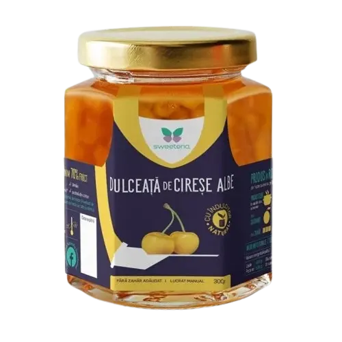 Dulceata de cirese albe cu indulcitor natural, 300g, Sweeteria
