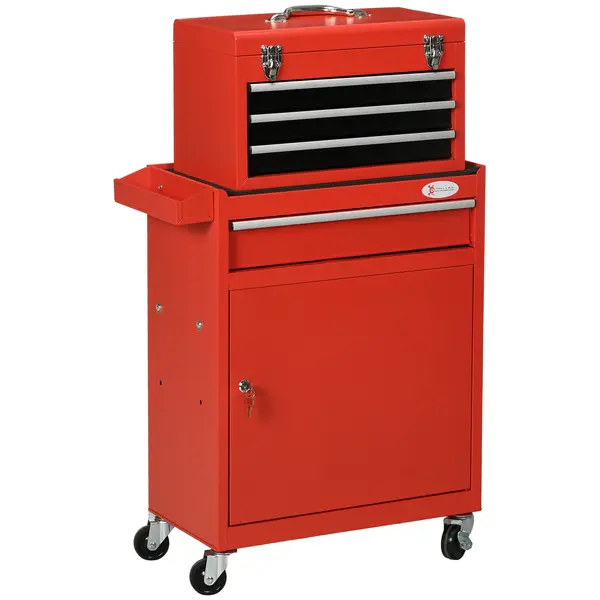 DURHAND Carucior pentru Unelte cu 4 Sertare pe Roti, Cutie de Unelte 2 in 1 si Dulap Depozitare Detasabil, Organizare Atelier | Aosom Romania
