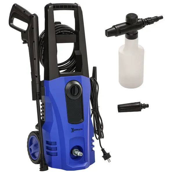 DURHAND Spalator sub presiune putere 150 bari max, debit 510 l/h max, motor 1800W furtun 6m si cablu 5m cu roti albastru | Aosom Romania