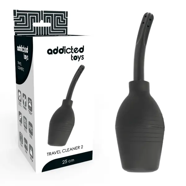 Duș anal Addicted Toys – Squeeze Clean, din TPR hipoalergenic, cu vârf subțire și pulverizare uniformă, culoare neagră