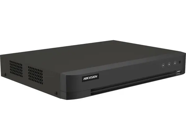 DVR 8 canale, 5 MP, Hikvision iDS-7208HUHI-M1/X/4A+8/4 AcuSense, 1U H265 pro+, audio prin coaxial, 32Kbps, slot HDD 12TB