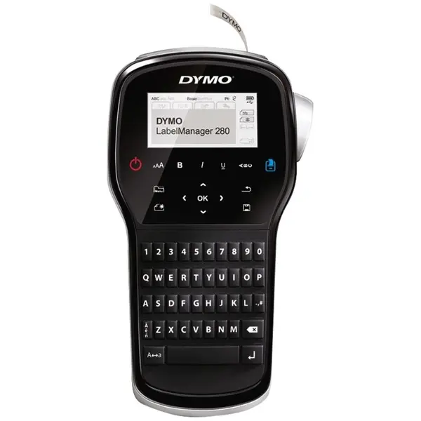 Dymo Aparat de etichetat (imprimanta etichete) Dymo LabelManager 280 kit cu servieta, conectare la PC S0968990, banda 6mm/9mm/12mm, Negru-Gri