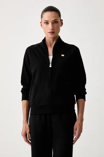 EA7 Emporio Armani hanorac cu fermoar pentru femei din bumbac cu elastan