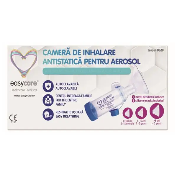 Easy Care camera de inhalare antistatica pentru aerosol cu 3masti din silicon DL-10 Wayson Medical