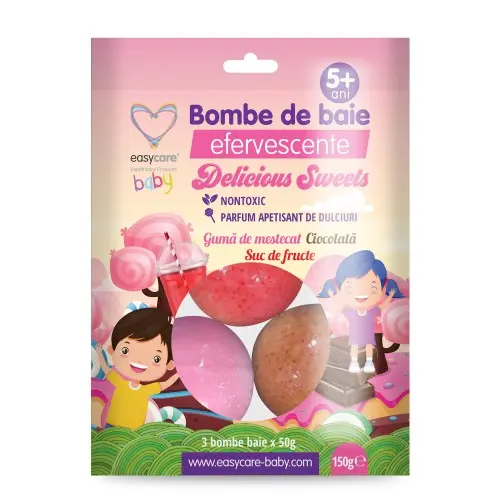 Easycare baby bombe baie efervescente pentru copii, delicious sweets, 3 buc. Zephyr Labs