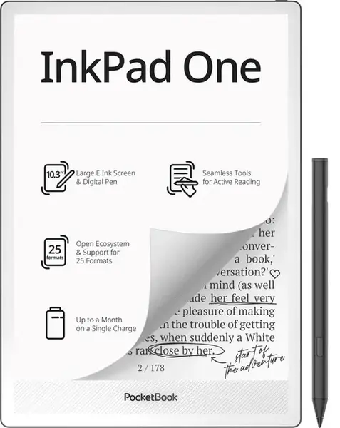 eBook Reader PocketBook InkPad One, Ecran E Ink Mobius 10.3inch, Procesor Quad Core Rockchip RK3566 1.8GHz, 2GB RAM, 32GB Flash, Wi-Fi, Bluetooth, USB-C, Active Stylus (Negru)