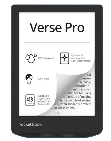 eBook Reader PocketBook Verse Pro PB634, Ecran tactil 6.0inch E Ink Carta™ 1200, 300DPI, 512MB RAM, 16GB Flash, SMARTlight, WiFi (Albastru)