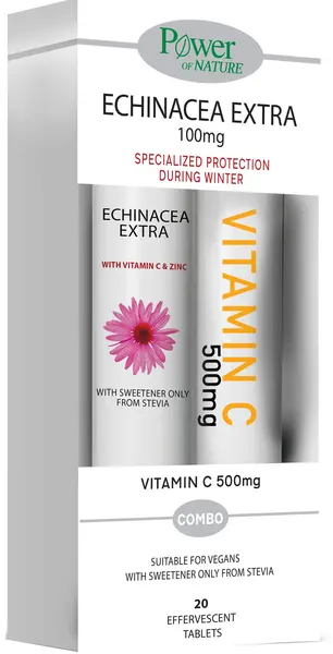 Echinacea Extra + Vitamin C, 100 mg/500 mg, 2 x 20 comprimate efervescente, Power of Nature