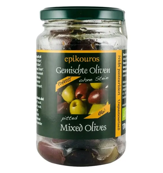 ECO/BIO Masline Kalamata si verzi, fara samburi, RAW, 170GR, in borcan