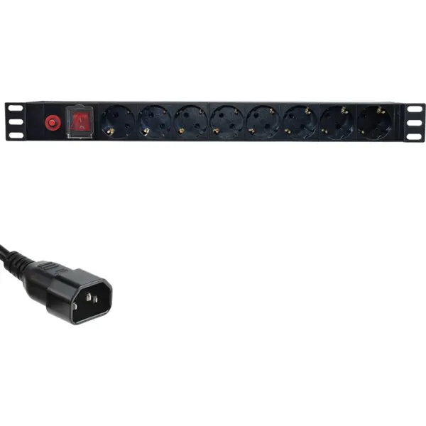 Eco Xcab Accesoriu cabinet Eco Xcab Priza rack 1U, 8x Schuko, maxim 3500 W, siguranta automata 16 A, alimentare C14