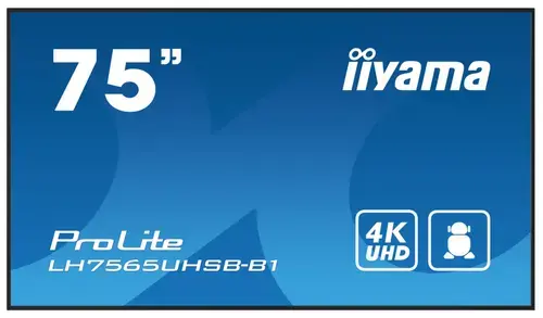 Ecran profesional IPS LED Iiyama 74.5inch LH7565UHSB-B1, UHD (3840 x 2160), HDMI, DisplayPort, Boxe (Negru)