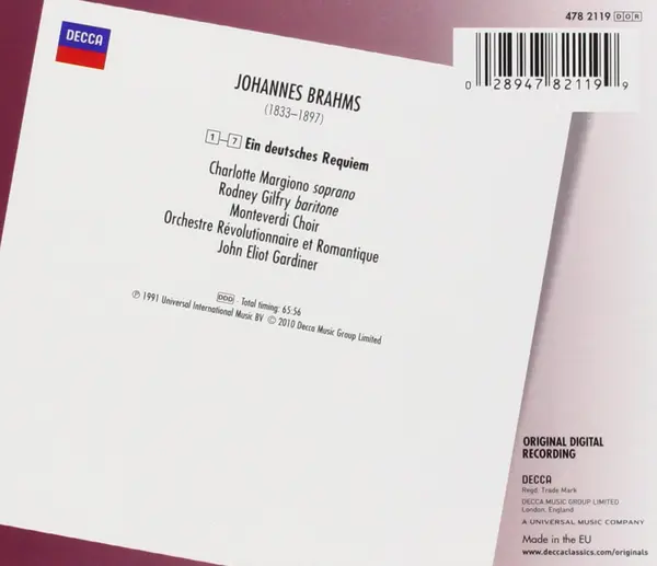 Ein Deutsches Requiem | Charlotte Margiono, Rodney Gilfry, John Eliot Gardiner, Orchestre Revolutionnaire et Romantique