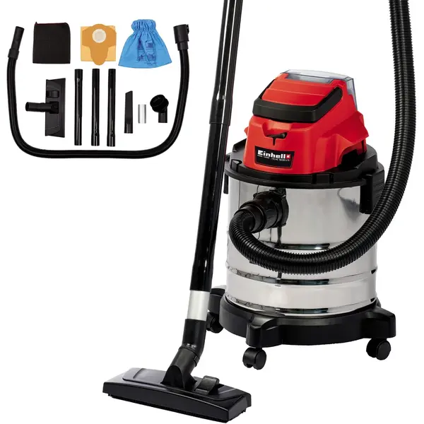 Einhell Aspirator umed/uscat Einhell Power X-Change TC-VC 18/20 Li S - Solo, 18 V, vas inox 20 L, 8 Kpa, furtun 1.5 m, accesorii incluse, fara acumulator/incarcator