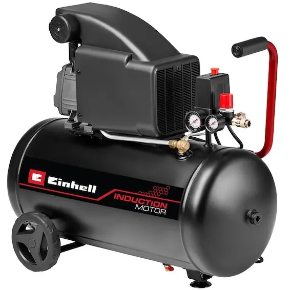 Einhell Compresor aer cu ulei Einhell TC-AC 270/50/10, 1800 W, max. 10 bar, rezervor 50 litri, lubrifiat cu ulei, manometru pentru presiunea de lucru si presiunea cazanului, capacitate aspiratie 270 l/min, regulator presiune