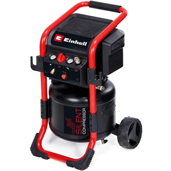 Einhell Compresor aer Einhell TE-AC 240/24 Silent, 1.500 W, max. 10 bar, rezervor de 24 l, fara ulei, 240 l/min debit aer aspirat, silentios 70 dB, 2 manometre, reductor de presiune