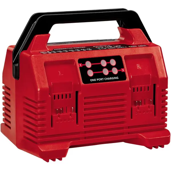 Einhell Incarcator 4 acumulatori Einhell Power X-Quattrocharger 4A Power X-Change 4512102, incarcare simultana pana la 4 acumualtori, 18 V, 4 Ah, Negru-Rosu