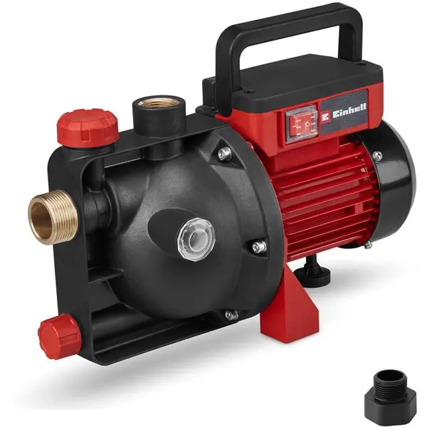 Einhell Pompa apa de suprafata Einhell GC-GP 6050, putere 600 W, debit max. 5000 l/h, inaltime refulare maxim 40 m, imersie maxim 8 m, presiune maxim 4 bar, dop scurgere apa, adaptor universal 33.3 mm, Rosu-Negru
