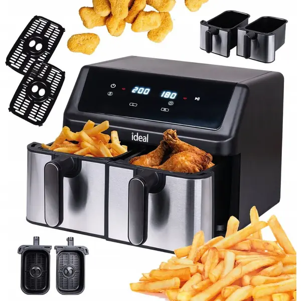 Eldom Friteuza cu aer cald, dubla Eldom, 9L, 2000 W, 8 Programe automate, Negru-Argintiu