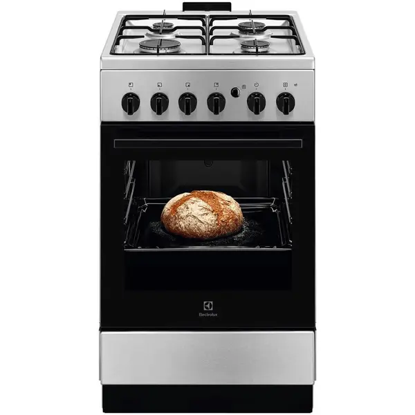 Electrolux Aragaz Electrolux LKG504012X, Gaz, 4 arzatoare, Aprindere integrata plita si cuptor, Siguranta plita si cuptor, Autocuratare catalitica, Grill electric, Rotisor, 50 cm, Inox