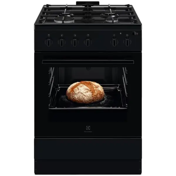 Electrolux Aragaz Electrolux LKG504013K, Gaz, 4 arzatoare, Aprindere integrata plita si cuptor, Siguranta plita si cuptor, Autocuratare catalitica, Grill electric, Rotisor, Clasa A, 60 cm, Negru