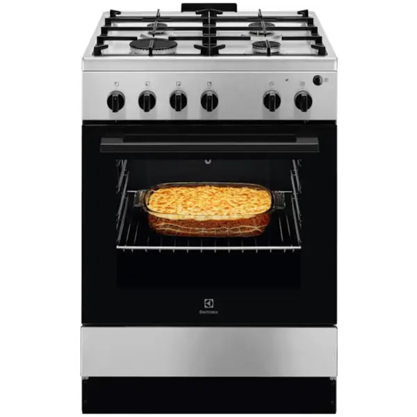 Electrolux Aragaz Electrolux LKG604013X, Gaz, 4 arzatoare, Aprindere integrata plita si cuptor, Siguranta plita si cuptor, Autocuratare catalitica, Grill electric, Rotisor, Clasa A, 60 cm, Inox antiamprenta