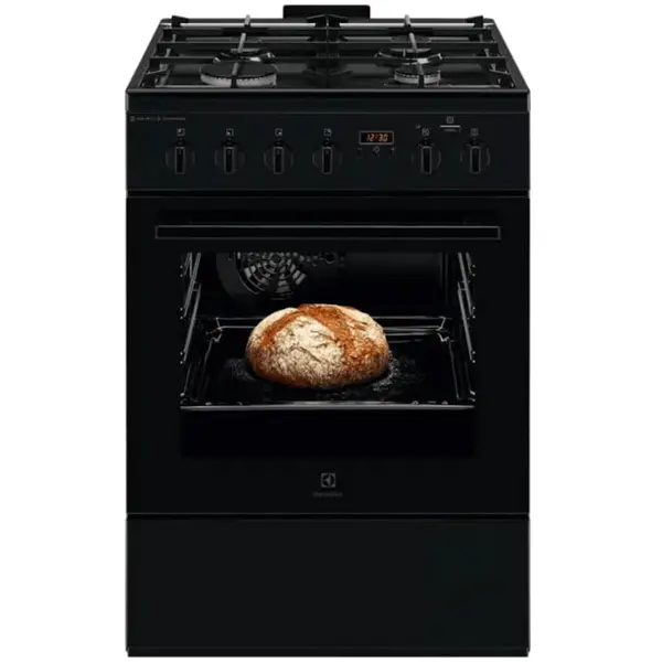 Electrolux Aragaz Electrolux LKK660220K, Mixt, 4 arzatoare, Siguranta plita, Aprindere integrata, Cuptor electric, Plus Steam, AirFry, Timer, Grill electric, Clasa A, 60 cm, Negru