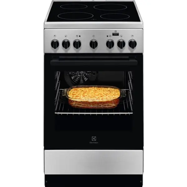 Electrolux Aragaz Electrolux LKR562055X, Electric, 4 zone de gatit, Cuptor electric, Autocuratare catalitica, SteamBake, Timer, Grill electric, Clasa A, 50 cm, Inox
