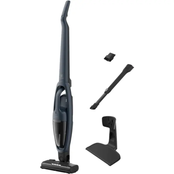 Electrolux Aspirator vertical 2 in 1 ELECTROLUX Seria 500 ES52CB21DB, 21.6V, 2000 mAh, autonomie max 50 min, 2 trepte de putere, perie turbo electrica cu lumina LED, tub telescopic, duza pentru zone inguste, stand andocare, albastru denim