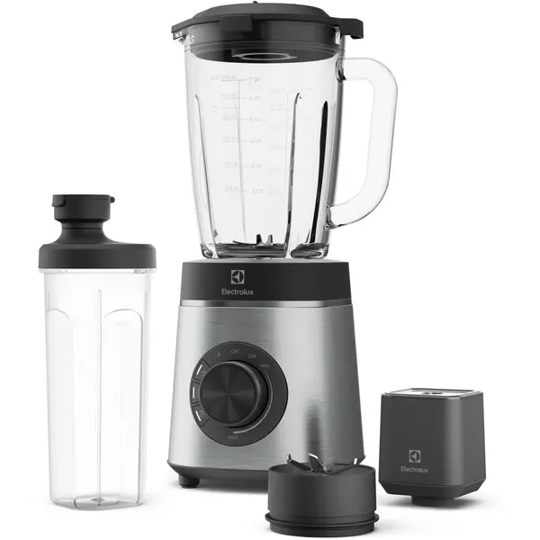 Electrolux Blender cu mixare in vid Electrolux Explore 6 E6VB1-8ST, 1400 W, 5 viteze + Pulse, cana de 1,75 litri din sticla borosilicata, cutit cu 6 lame,recipient 600 ml cu posibilitate de vidare, pompa vidare cu acumulator Li-Ion, Gri granit