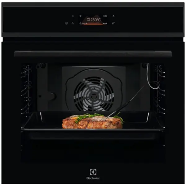 Electrolux Cuptor incorporabil Electrolux EOE8P39H, 72 l, 171 programe, Afisaj digital, Autocuratare pirolitica - 3 moduri, Usa cu 3 straturi de geam, Grill, Convectie, Clasa energetica A+, Sticla neagra cu insertie metalica