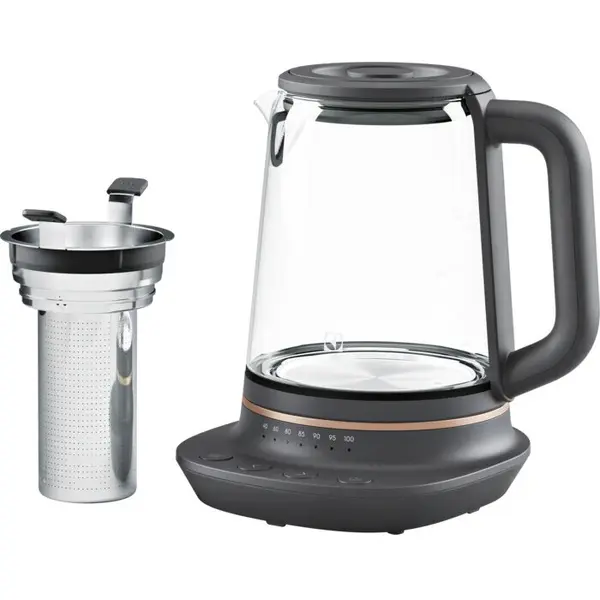 Electrolux Fierbator Electrolux E7GK1-8BP, 2400W, set infuzor ceai inclus, sticla Schott, temperaturi predefinite 40-100 °C, Transparent