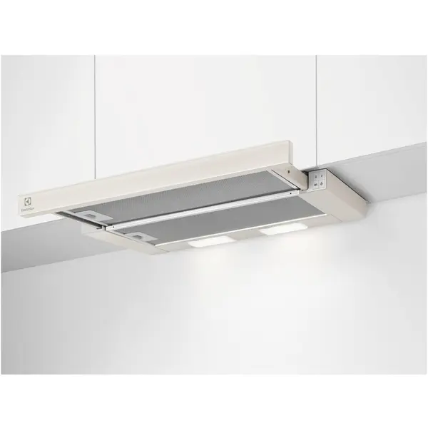 Electrolux Hota telescopica incorporabila Electrolux LFP326AC, Putere de absorbtie 410 mc/h, 3 viteze, 60 cm, Sticla Crem
