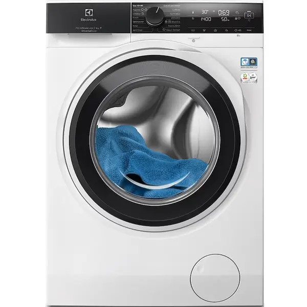 Electrolux Masina de spalat rufe ELECTROLUX EW7F4494QE PerfectCare700, 9 kg, 1400 rpm, Clasa A, Wi-Fi, motor Inverter, display LED, SteamCare + SensiCare, dozator Universal, QuickCare 69', Rapid 20', Abur Improspatare,Sport,Outdoor, TimeManager, Alb