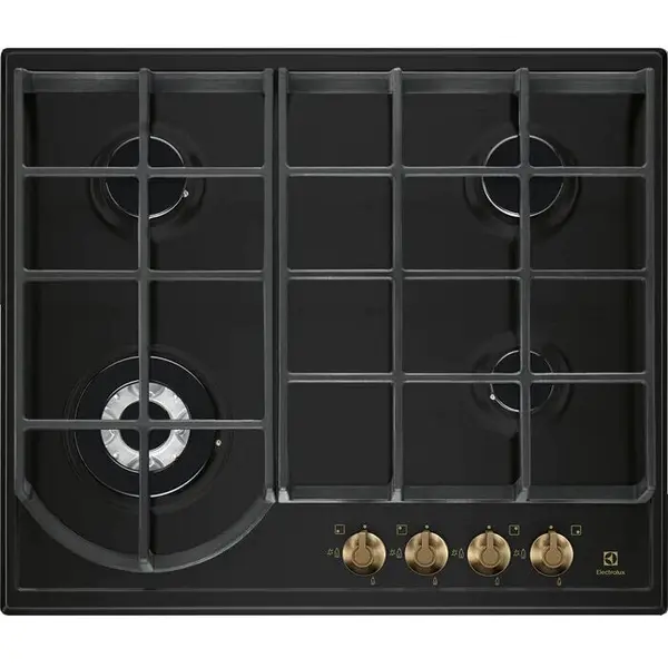 Electrolux Plita incorpolabila Electrolux EGH6343ROR, Gaz, 4 arzatoare, Gratare de fonta, Rustic Negru