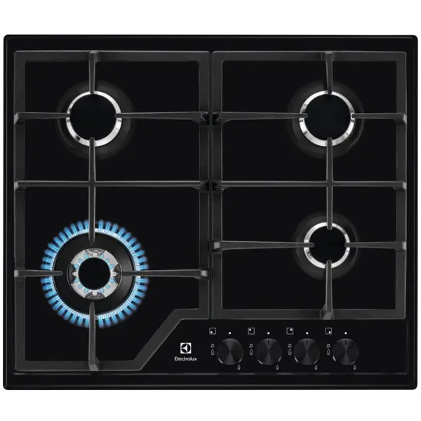 Electrolux Plita incorporabila Electrolux KGS6436K, Gaz, 4 arzatoare, Wok, Aprindere electica integrata, Gratare fonta, 60 cm, Negru