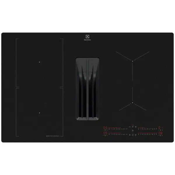 Electrolux Plita inductie cu hota integrata Electrolux ECC83443CZ, ComboHob FlexiBridge, Seria 600, 80 cm, Control touch, Booster (4 zone), Motor inverter, 2 Filtre de carbon si aluminiu incluse, 650 mc/h, Negru mat