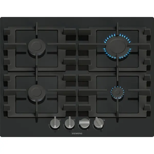 Electrolux Plita pe Gaz Siemens EN6B6PK40, 59 cm, 4 Arzatoare, Sticla Neagra Quartz, Suporturi Fonta, Siguranta Gaz