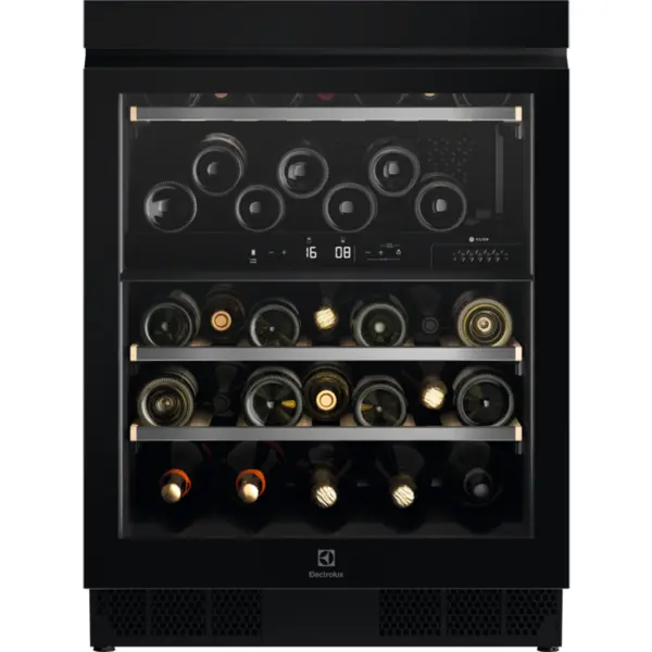 Electrolux Racitor de vinuri Electrolux EWUD140B8B, 40 sticle, Rafturi lemn, Control electronic (Zona dubla de control), Clasa G, H 82 cm, Negru