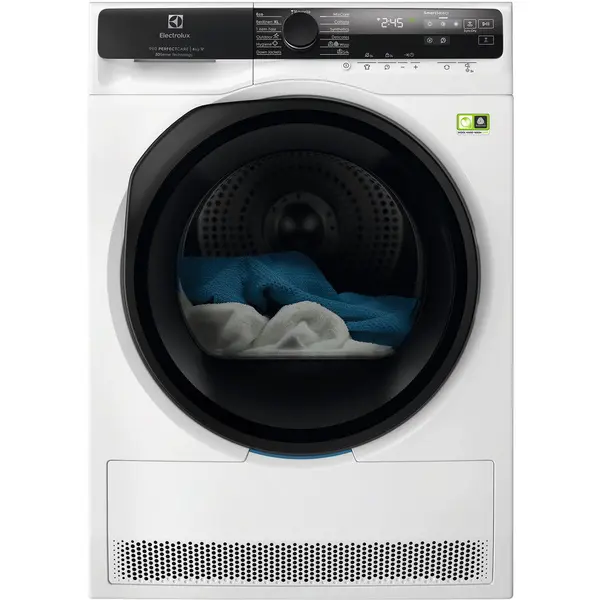 Electrolux Uscator de rufe Electrolux Ecoline EW9D587KCE, Pompa de caldura, 8 kg, Clasa A, Motor Inverter, Wi-Fi, Display LED, 3DSense, SmartSelect, Alb