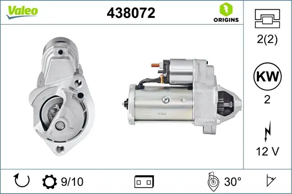 Electromotor (12V, 2kW) potrivit AUDI 80 B3, 80 B4, 90 B3, A4 B5, A4 B6, A4 B7, A6 C4, A6 C5, A6 C6, CABRIOLET B3; SKODA SUPERB I; VW PASSAT B5, PASSAT B5.5, TRANSPORTER T4 1.6D-3.0 09.86-08.11