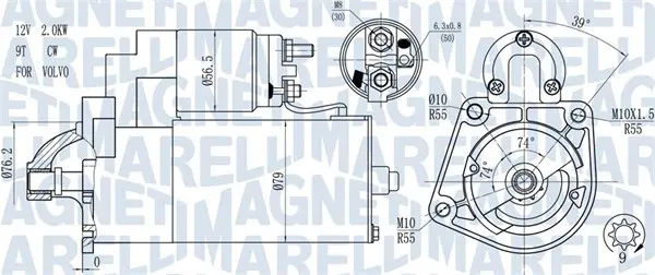 Electromotor (12V, 2kW) potrivit VOLVO C70 II, S40 II, S60 I, S80 I, S80 II, V60 I, V70 II, V70 III, XC60 I, XC70 II 2.4D 01.01-05.18
