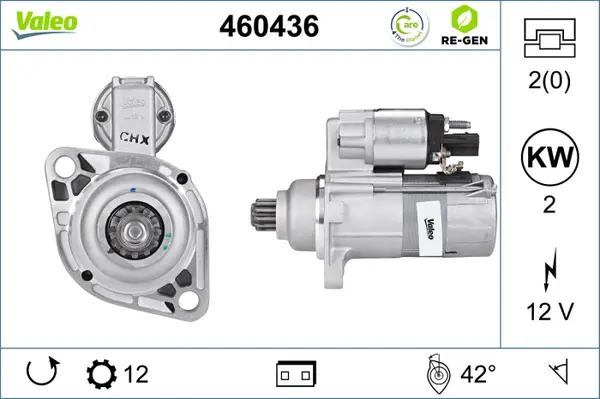 Electromotor (12V, 2kW, reconditionat) potrivit AUDI A1, A3, Q3, TT; SEAT ALTEA, ALTEA XL, ATECA, CORDOBA, IBIZA III, IBIZA IV, IBIZA IV SC, LEON, TOLEDO III; SKODA FABIA I 1.4-3.2 02.02-