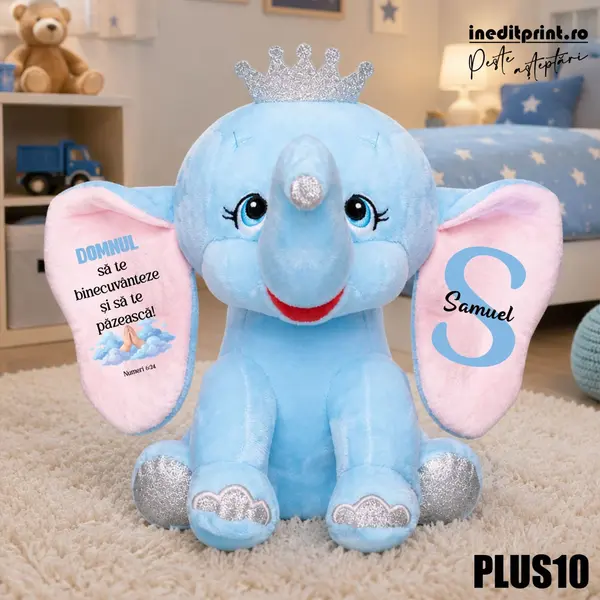 Elefant plus Personalizat PLUS10 Albastru, 23cm