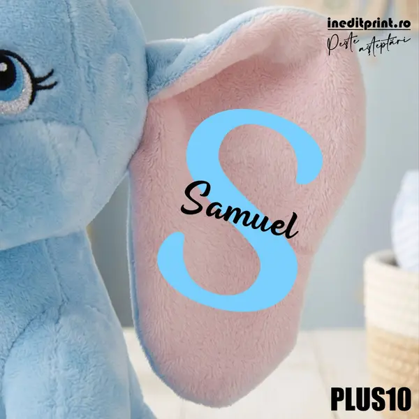 Elefant plus Personalizat PLUS10 Albastru, 35CM