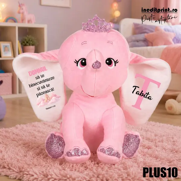 Elefant plus Personalizat PLUS10 Roz, 35CM