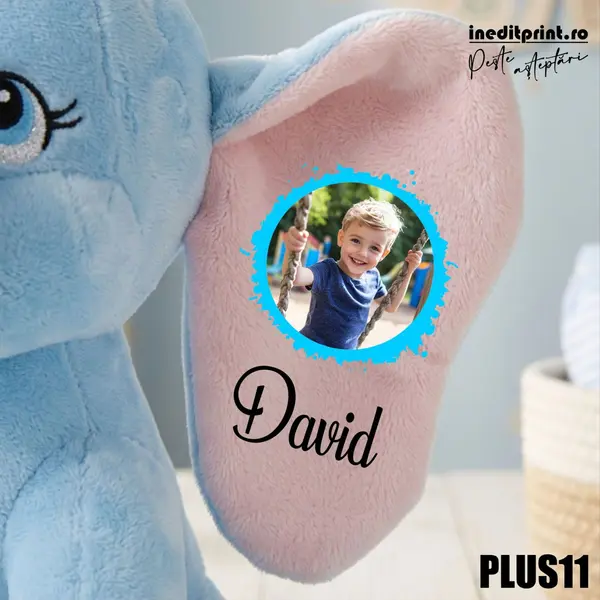 Elefant plus Personalizat PLUS11 Albastru, 23cm