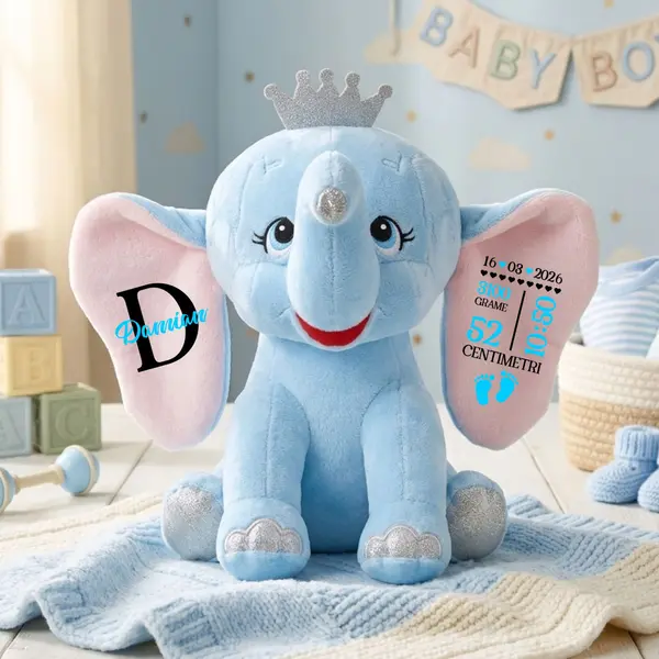 Elefant plus Personalizat PLUS5 Albastru, 23cm
